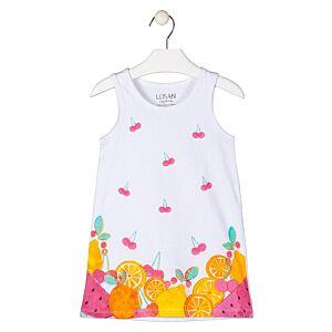 Losan Mädchen Kleid ärmellos Trägerkleid Kinder Sommer Früchte Weiß Bunt 