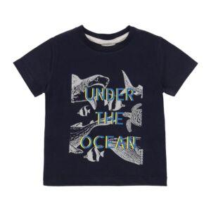 boboli Kinder T-Shirt Kurzarm Marine Hai Meerestiere Jungen Sommer 